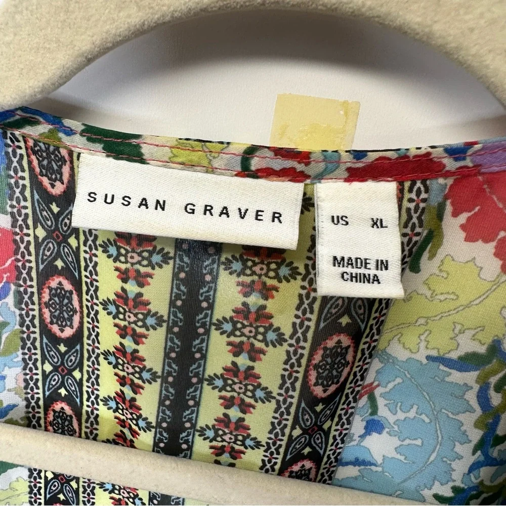 Susan Graver Open Front Kimono Duster Multi color floral size XL